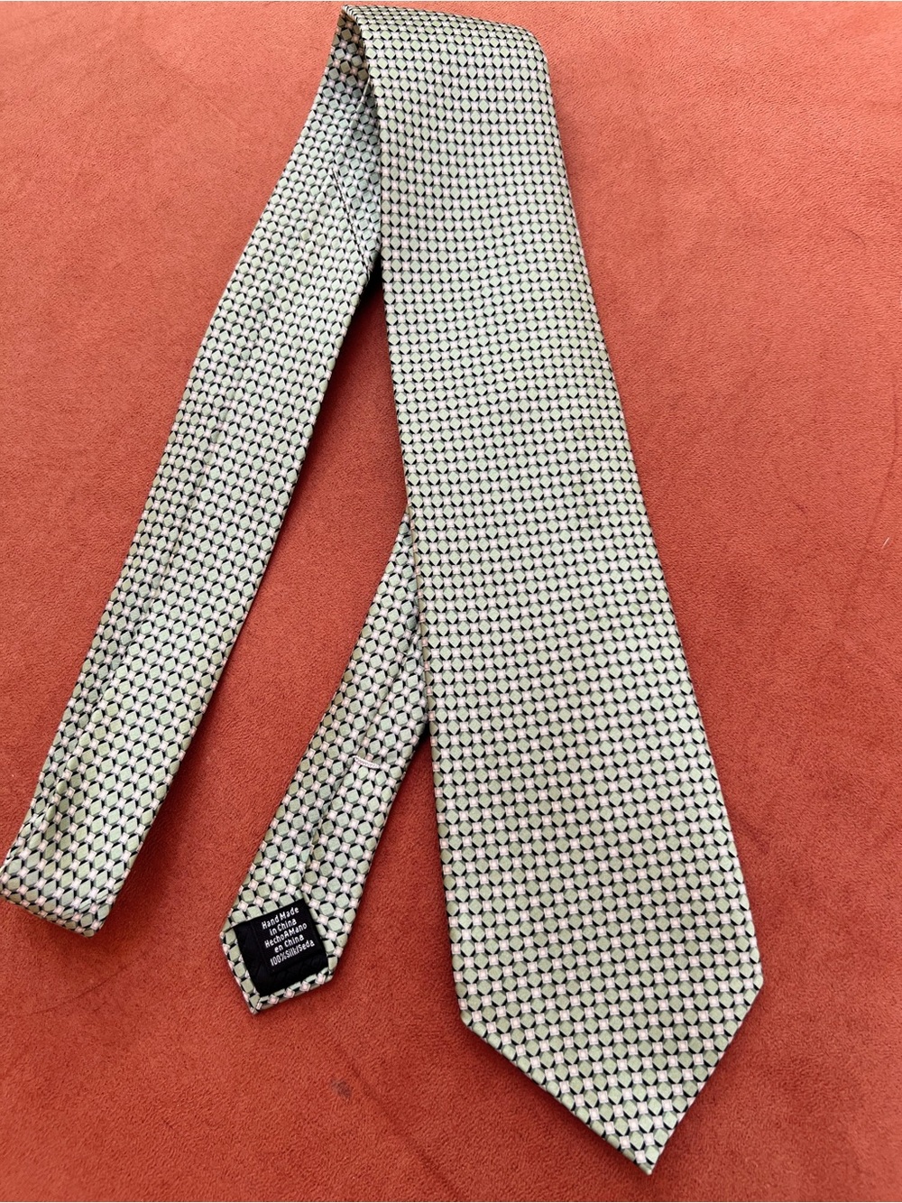 Perry Ellis Men's Geometric Silk Tie in Light Green and Black